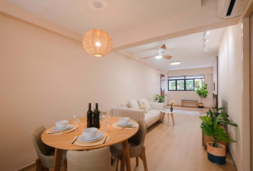 Scandinavian Living Room with Ceiling Light and Sofa