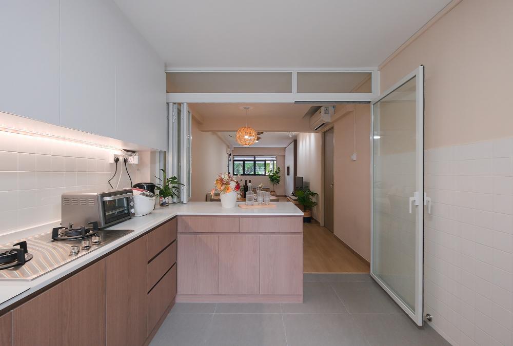 Scandinavian Kitchen with Vinyl Flooring and Cement Floor