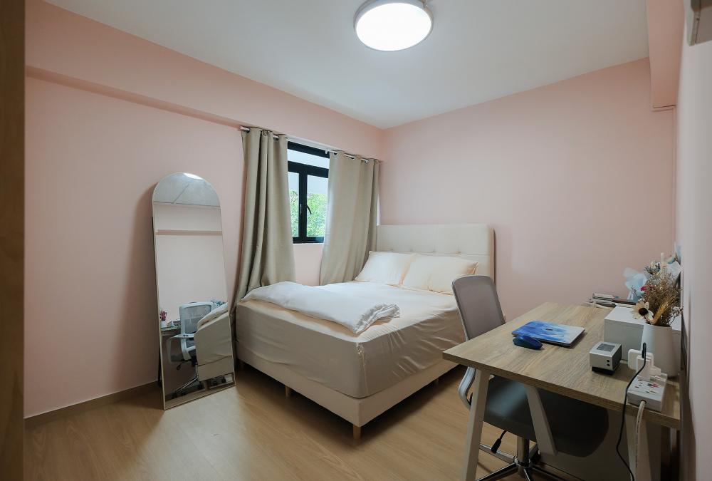 Scandinavian Bedroom with Drop Ceiling and Built-in Bed