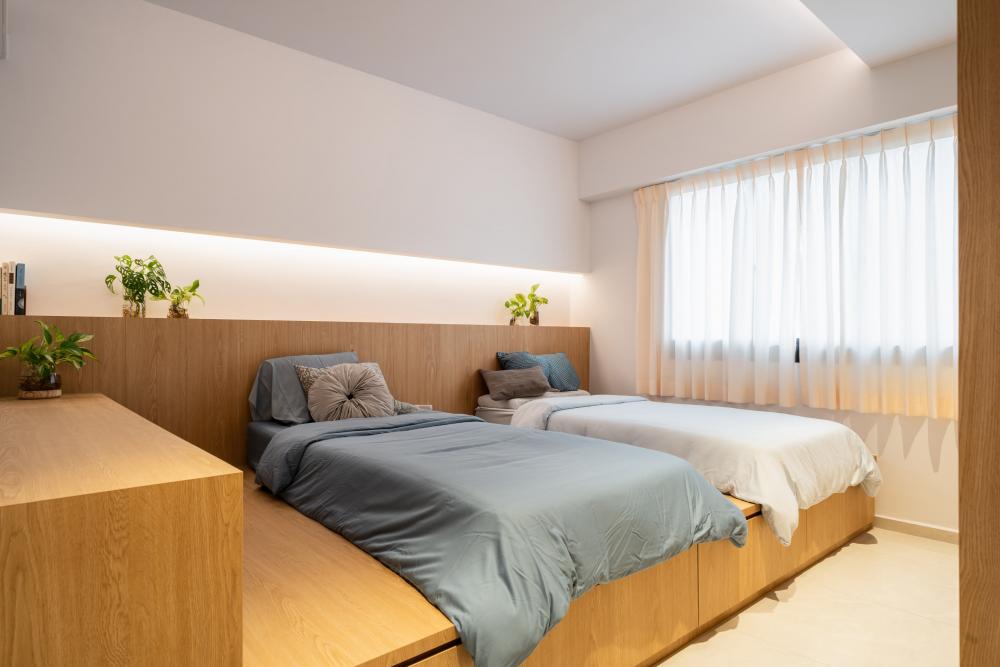 Contemporary Bedroom with Ceiling Light and Built-in Bed