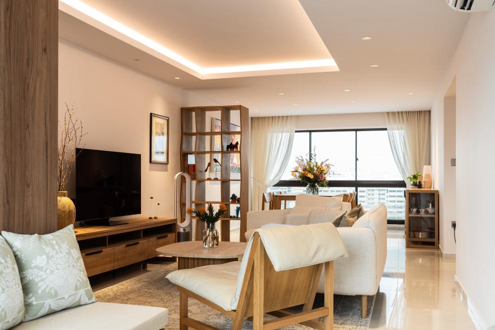 Contemporary Living Room with TV Console and Feature Wall