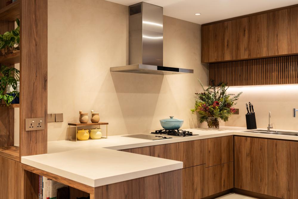 Contemporary Kitchen with Wood Flooring and Kitchen Island