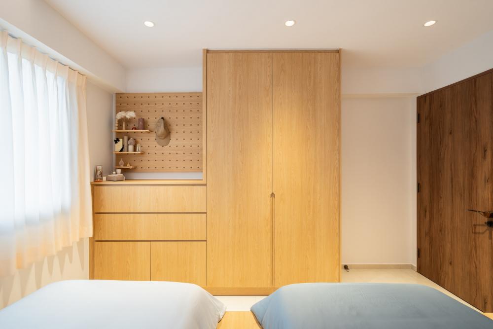 Contemporary Bedroom with Bookshelf and Bedroom Dresser