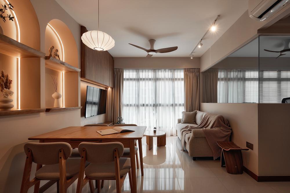 Modern Living Room with Dining Table and Lighting