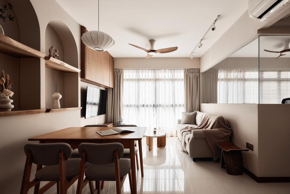 Modern Living Room with Bookshelf and Sofa