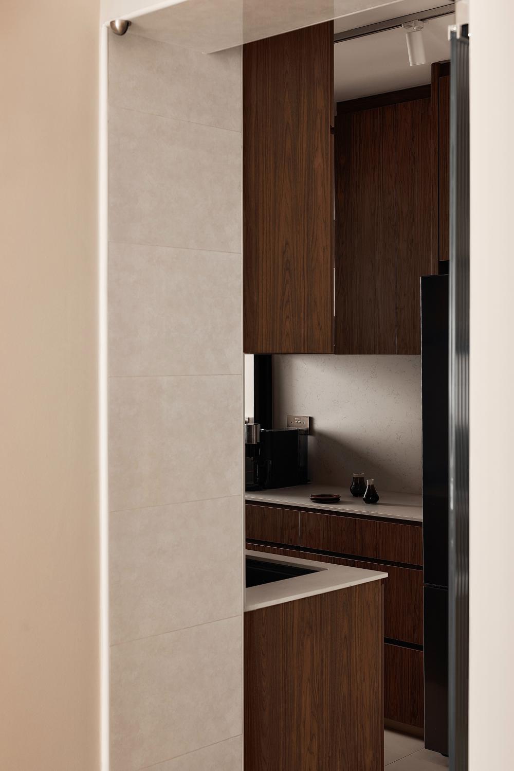 Modern Kitchen with Countertop and Cement Floor