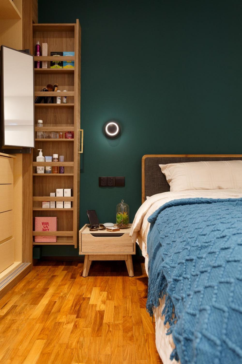 Vintage Bedroom with Parquet Floor and Drop Ceiling