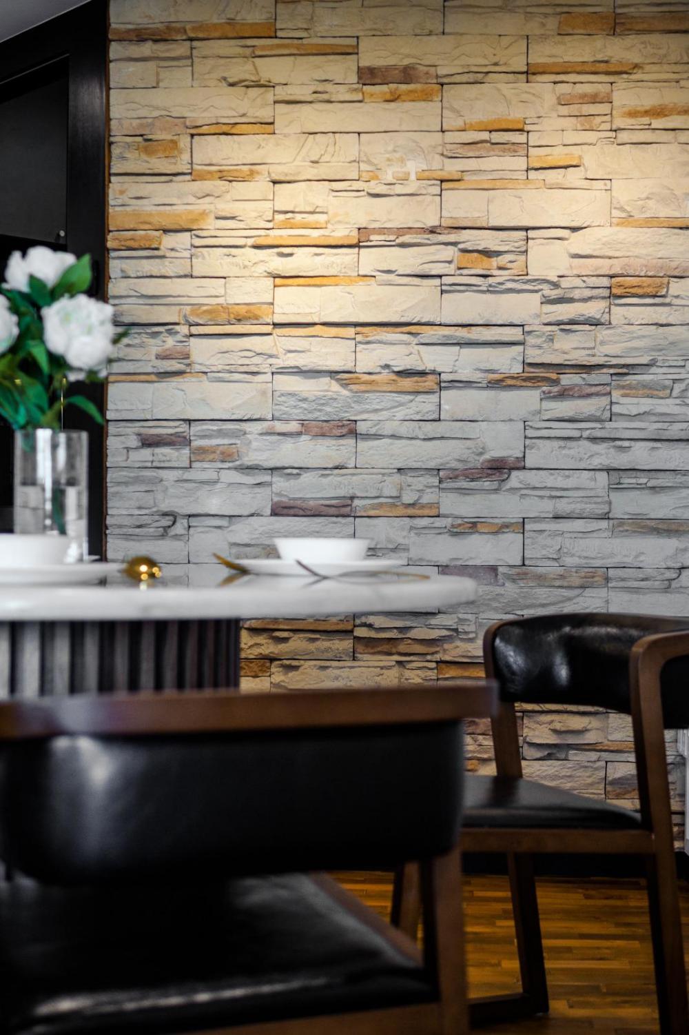 Vintage Dining Room with Feature Wall and Dining Table