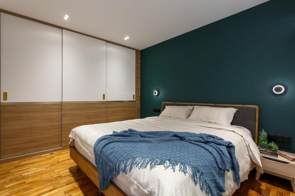 Vintage Bedroom with Parquet Floor and Drop Ceiling