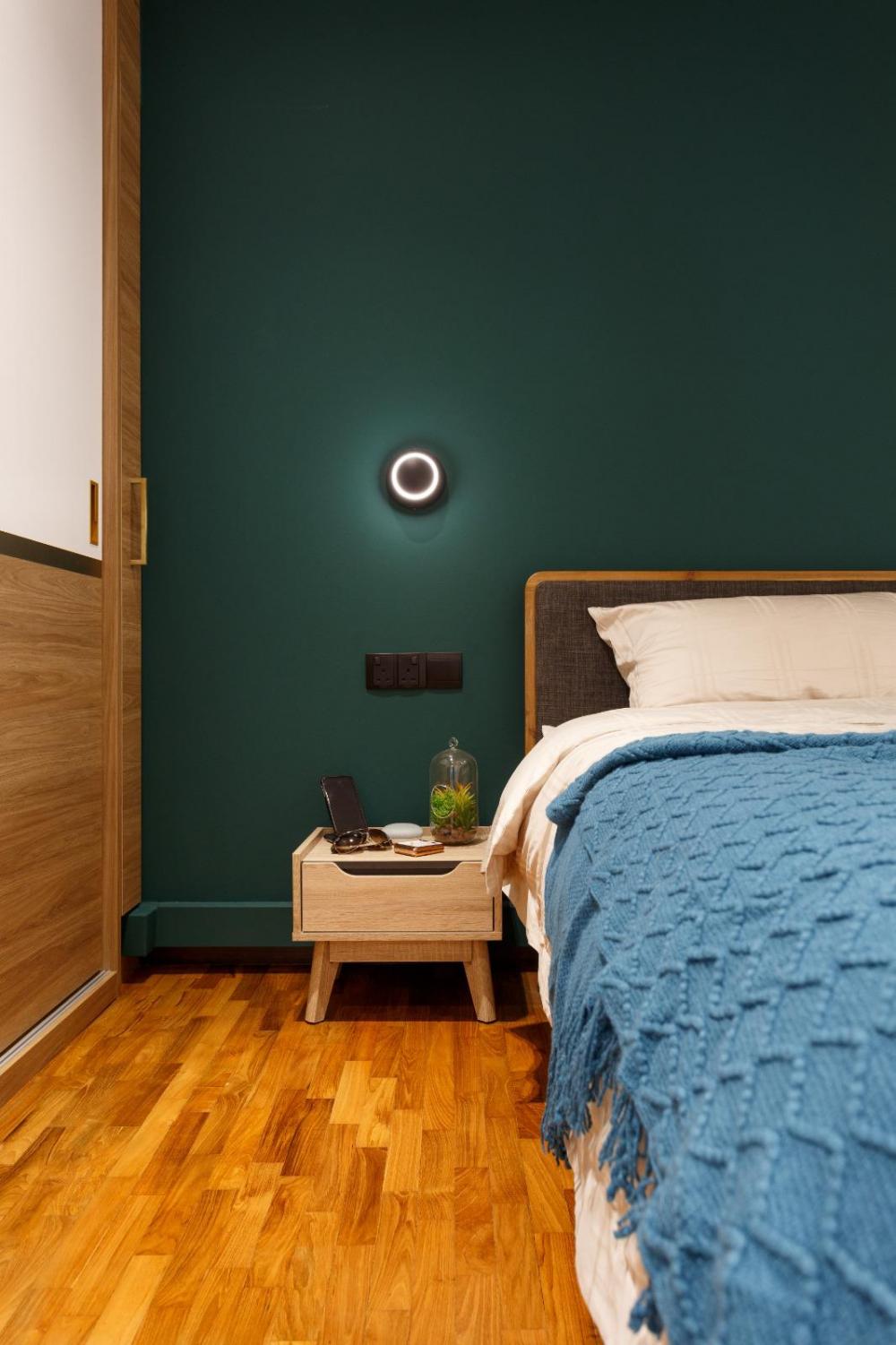 Vintage Bedroom with Parquet Floor and Drop Ceiling