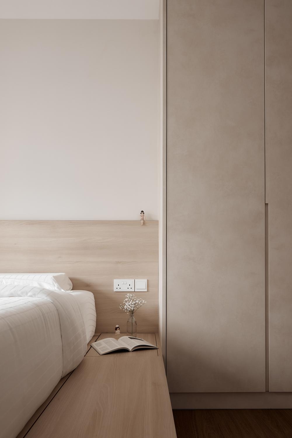 Scandinavian Bedroom with Wood Flooring and Wardrobe