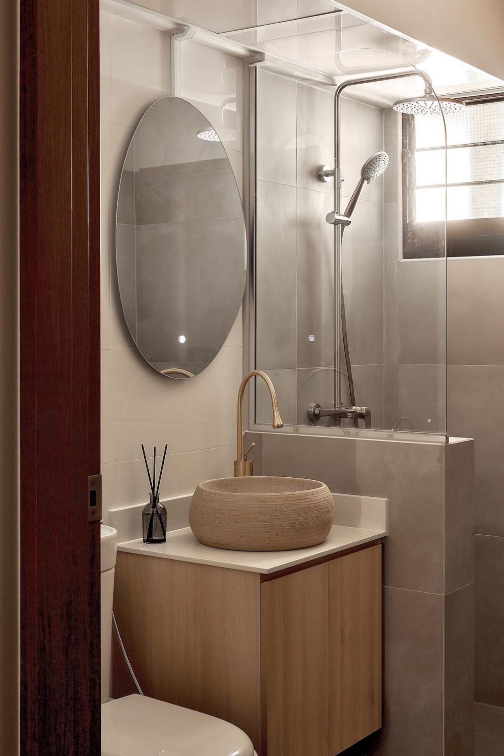 Scandinavian Bathroom with Countertop and Mirror