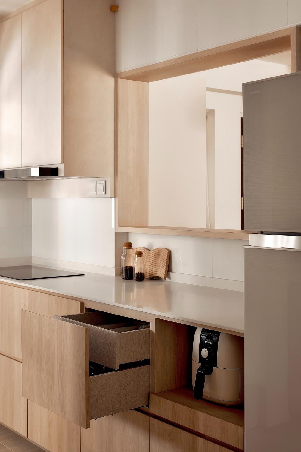 Scandinavian Kitchen with Countertop and Cement Floor