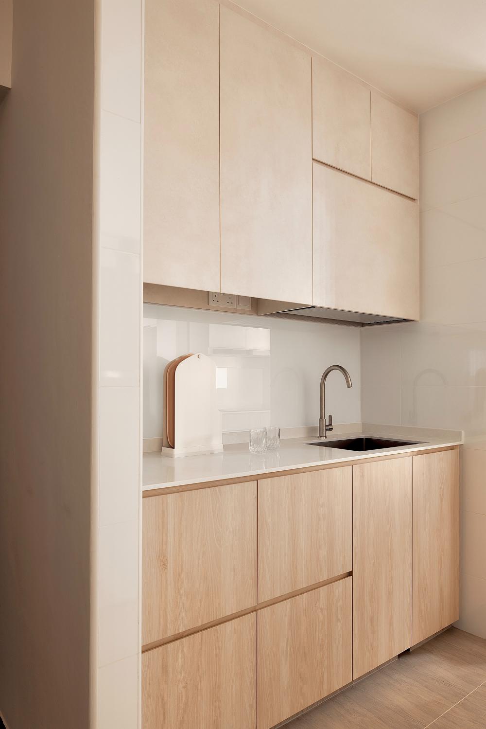 Scandinavian Kitchen with Countertop and Cement Floor