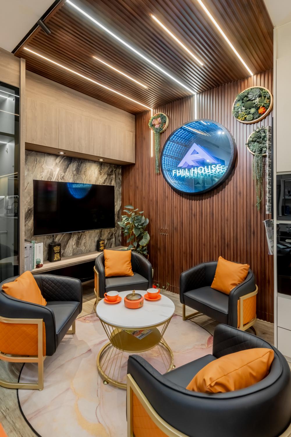Contemporary Living Room with Feature Wall and Armchairs