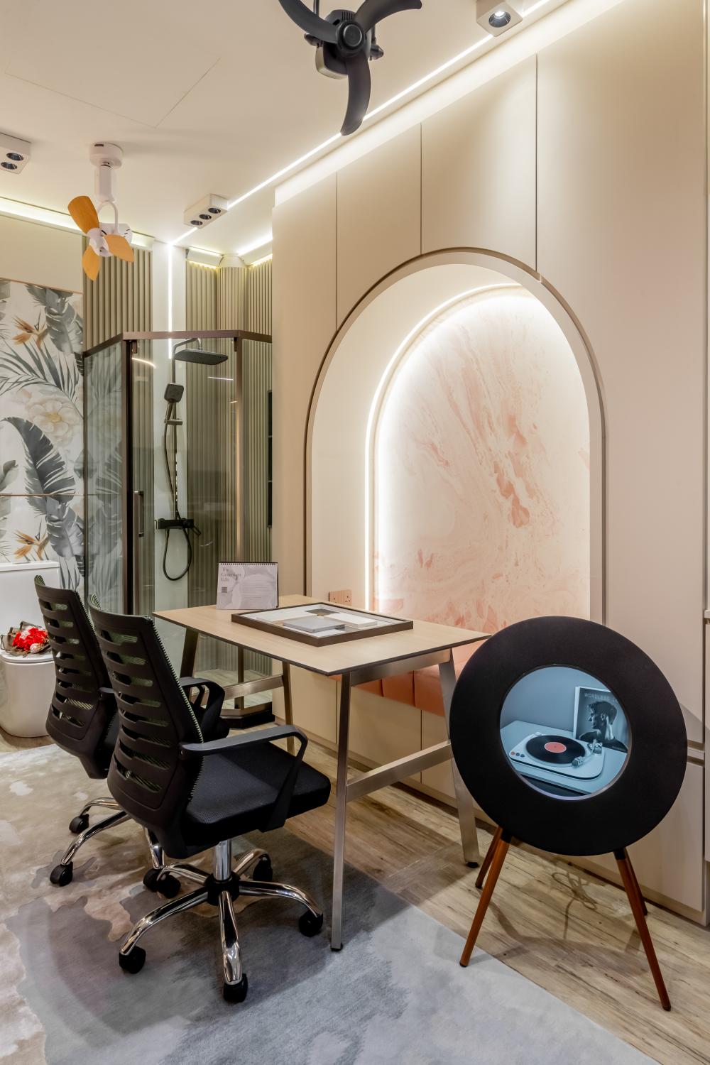 Contemporary Workstation with Settee and Cove Lighting