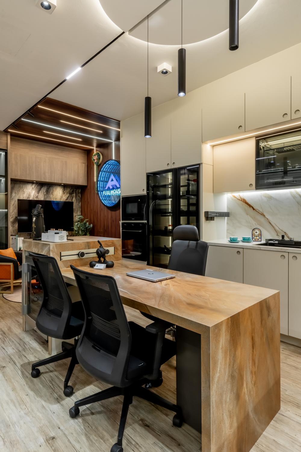 Contemporary Study with Countertop and Kitchen Island
