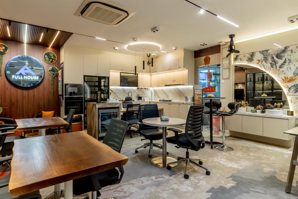 Contemporary Kitchen with Feature Wall and Mirror