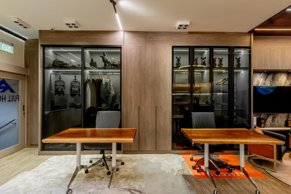 Contemporary Living Room with Feature Wall and Wardrobe