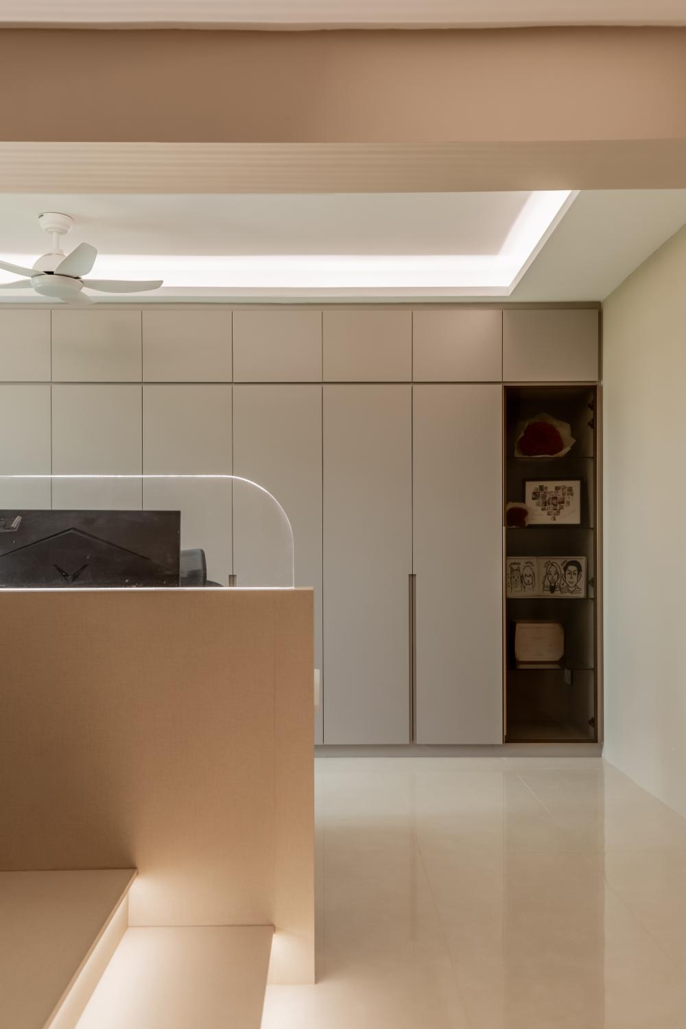 Contemporary Bedroom with Bookshelf and Platform Bed