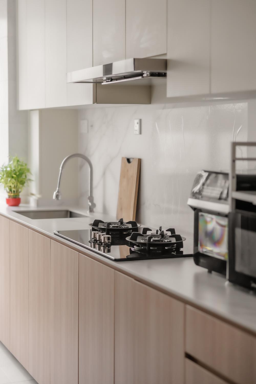 Scandinavian Kitchen with Countertop and Homogeneous Tiles