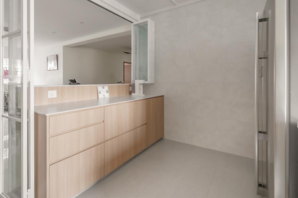 Scandinavian Kitchen with Countertop and Homogeneous Tiles