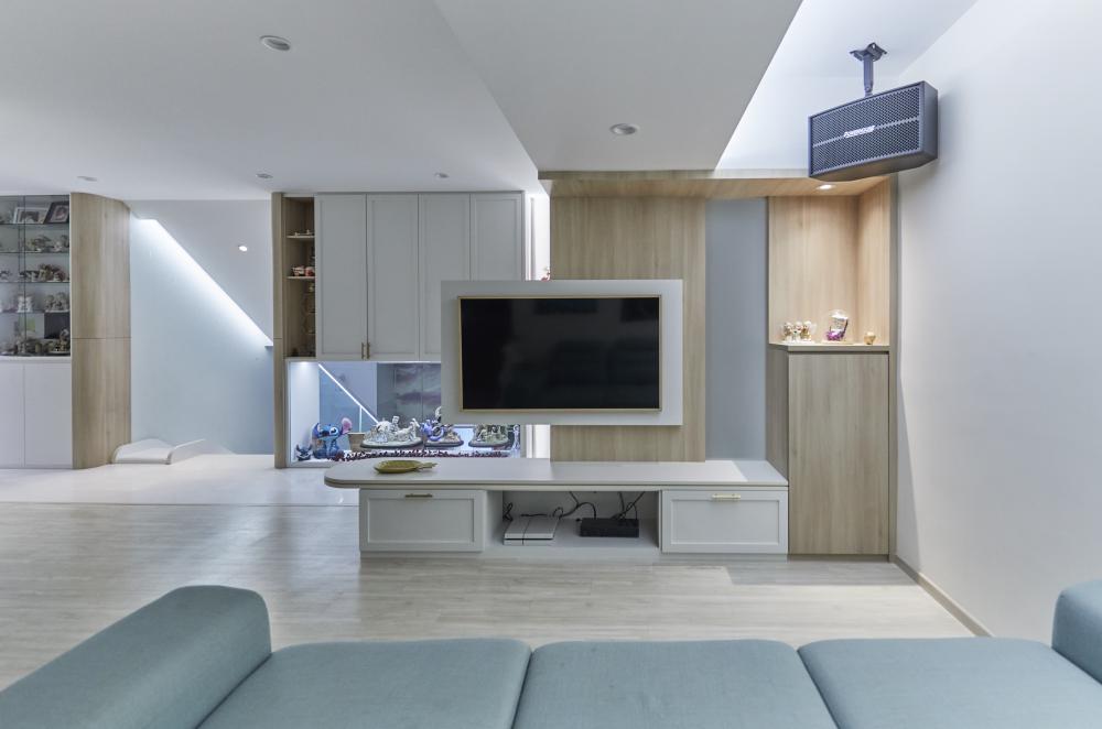 Scandinavian Living Room with Feature Wall and Sofa