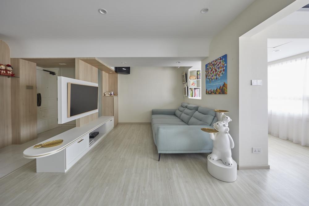 Scandinavian Living Room with Feature Wall and Mirror
