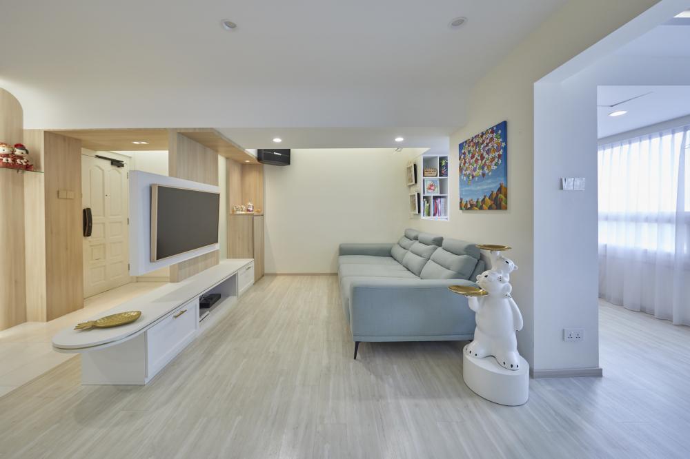 Scandinavian Living Room with Feature Wall and Roller Blinds