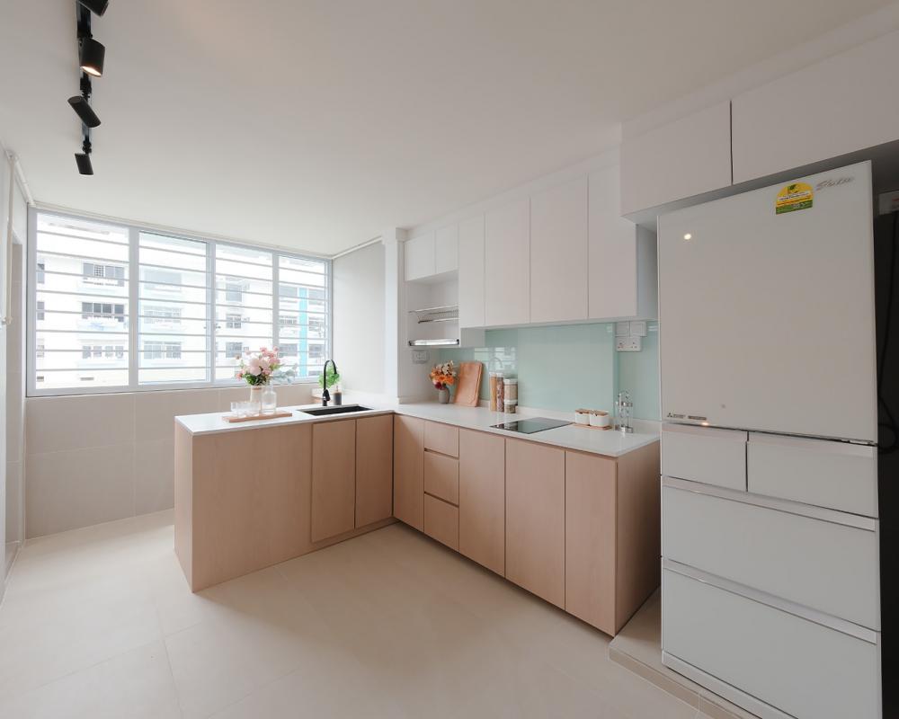 Scandinavian Kitchen with Cement Floor and Granite Floor
