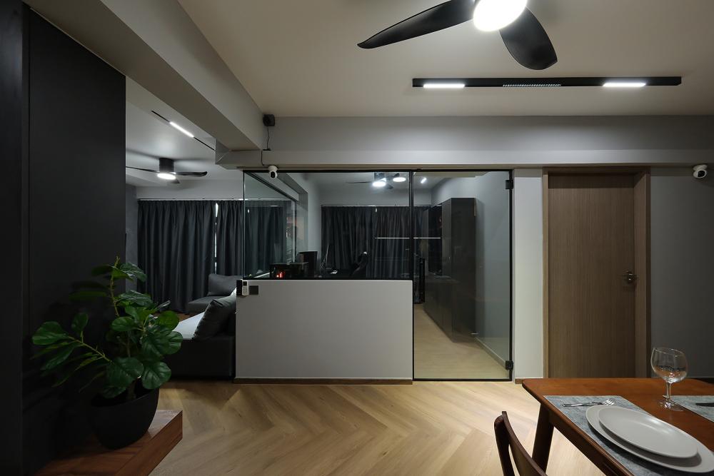 Minimalist Gaming Room with TV Console and Sofa