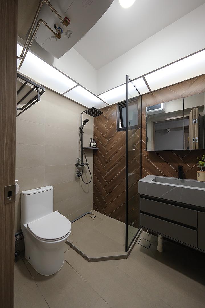 Minimalist Bathroom with Vinyl Flooring and Cement Floor
