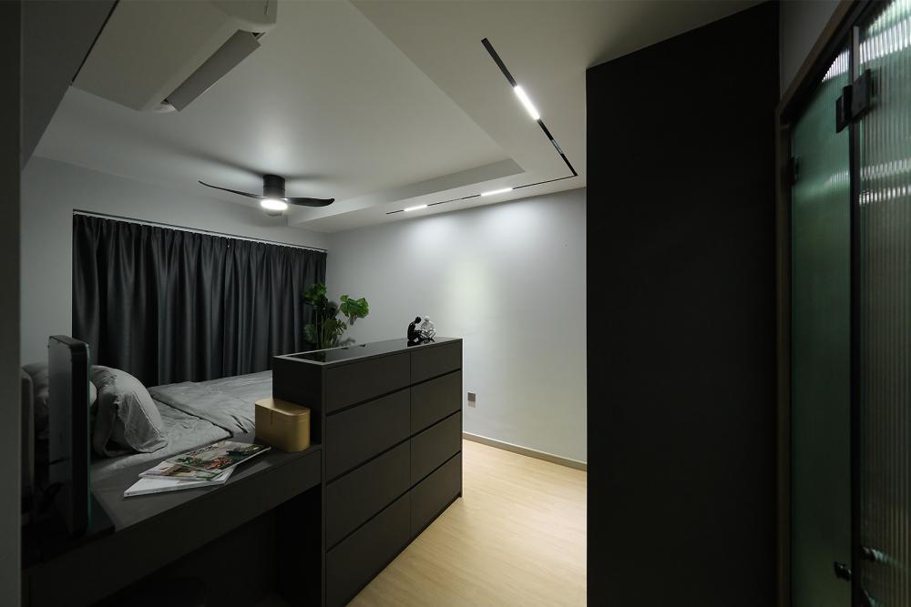 Minimalist Bedroom with Ceiling Light and Closet