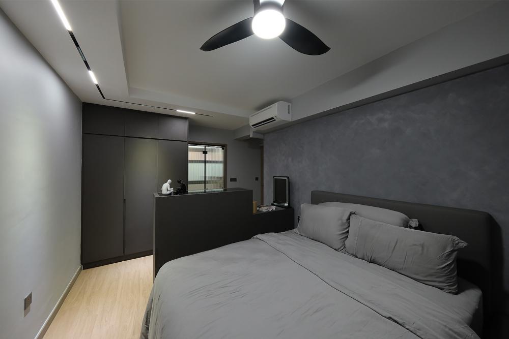 Minimalist Bedroom with Ceiling Light and Closet