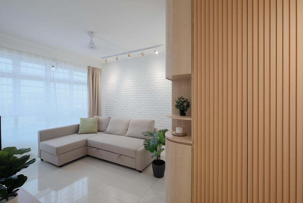 Scandinavian Living Room with Downlights and Side Table
