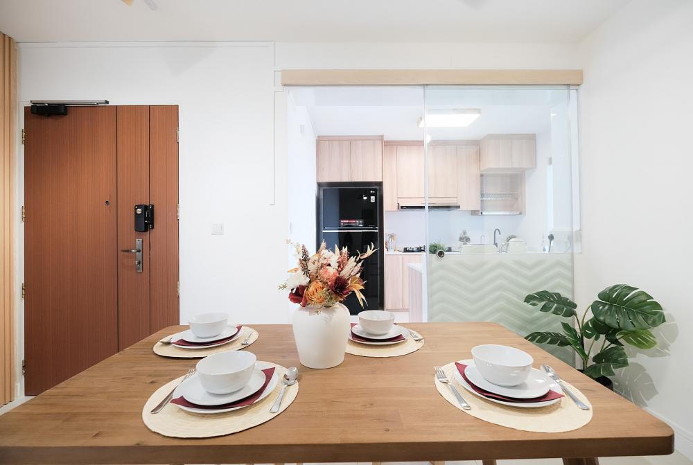 Scandinavian Dining Room with Drinkware and Lighting