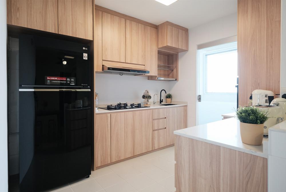 Scandinavian Kitchen with Cement Floor and Granite Floor