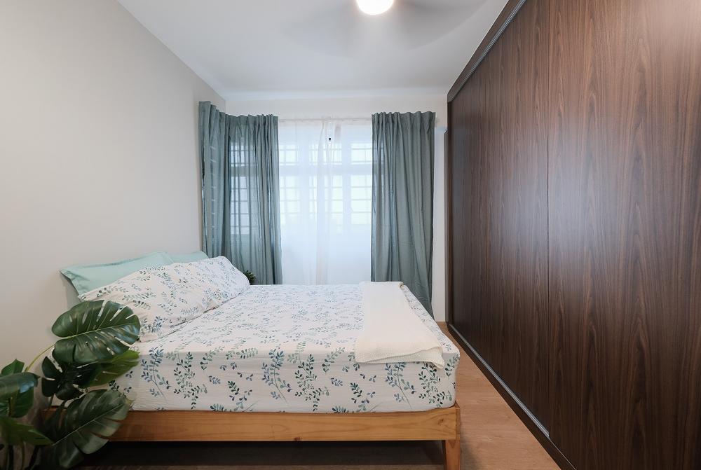 Scandinavian Bedroom with Built-in Bed and Bedside Table