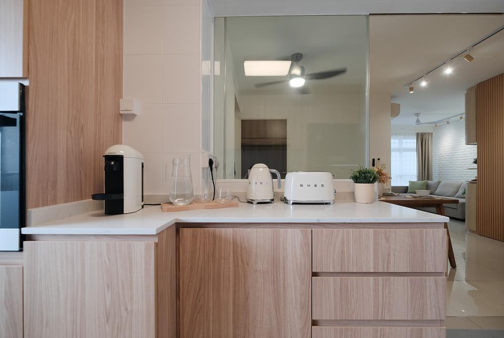 Scandinavian Kitchen with Vinyl Flooring and Cement Floor