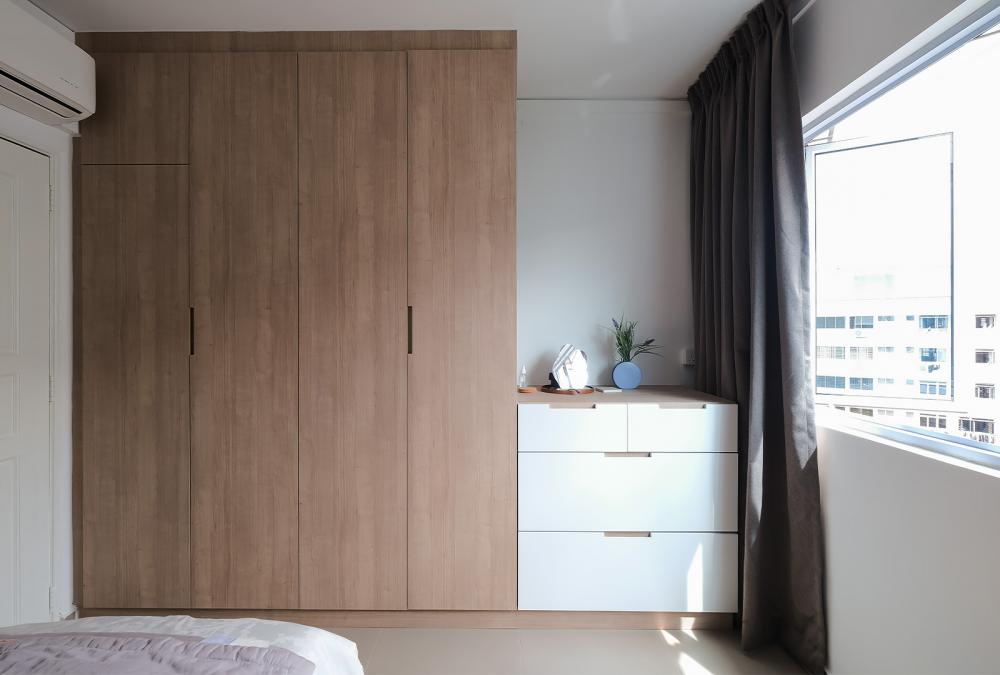 Scandinavian Bedroom with Built-in Bed and Bedside Table