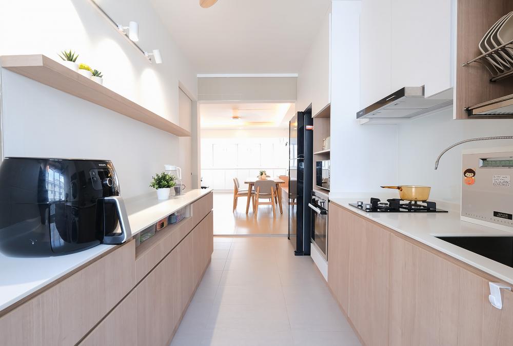 Scandinavian Kitchen with Cement Floor and Granite Floor