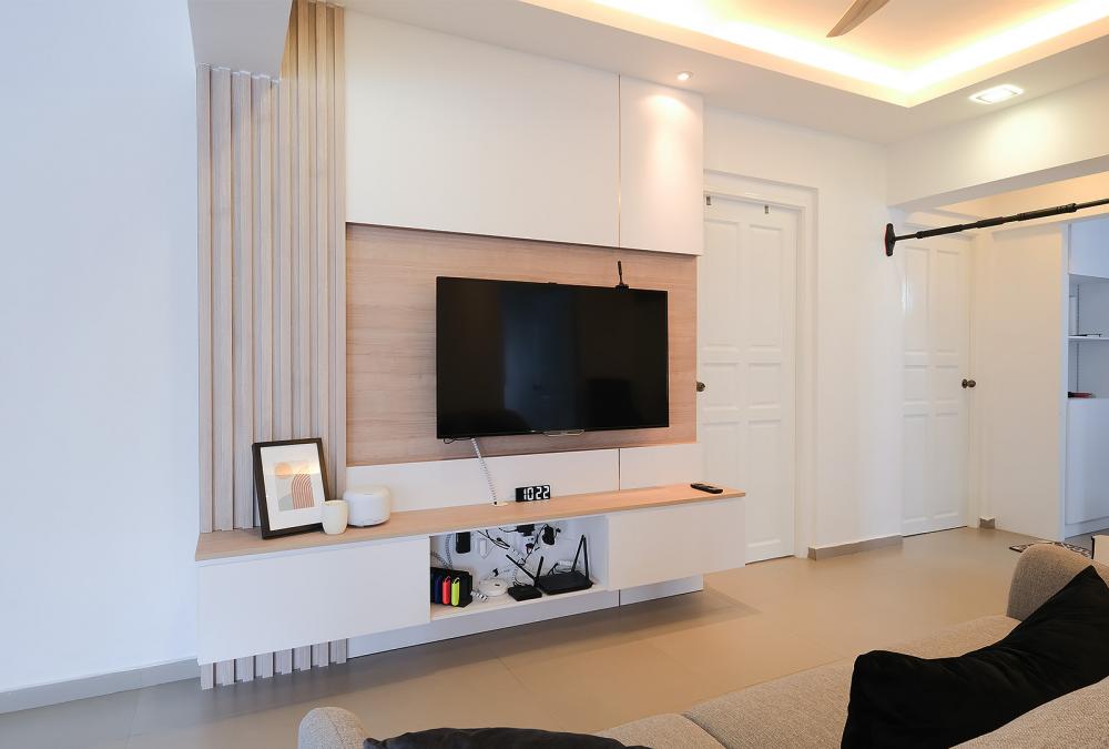 Scandinavian Living Room with TV Console and Downlights