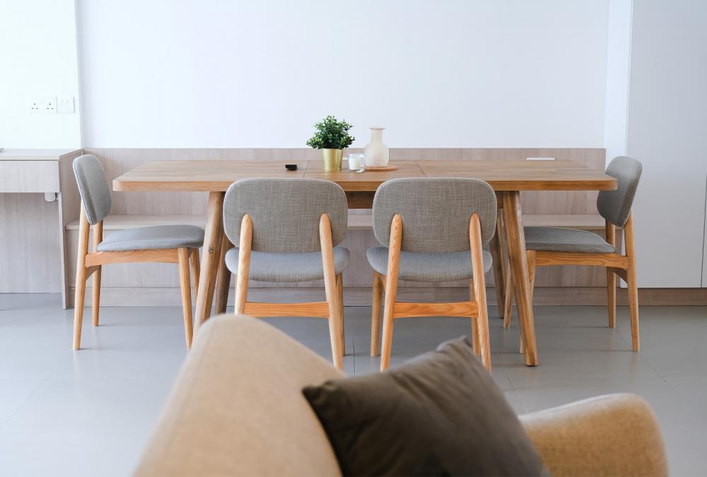 Scandinavian Dining Room with Drinkware and Stools