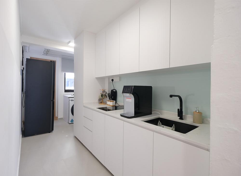 Scandinavian Kitchen with Vinyl Flooring and Cement Floor