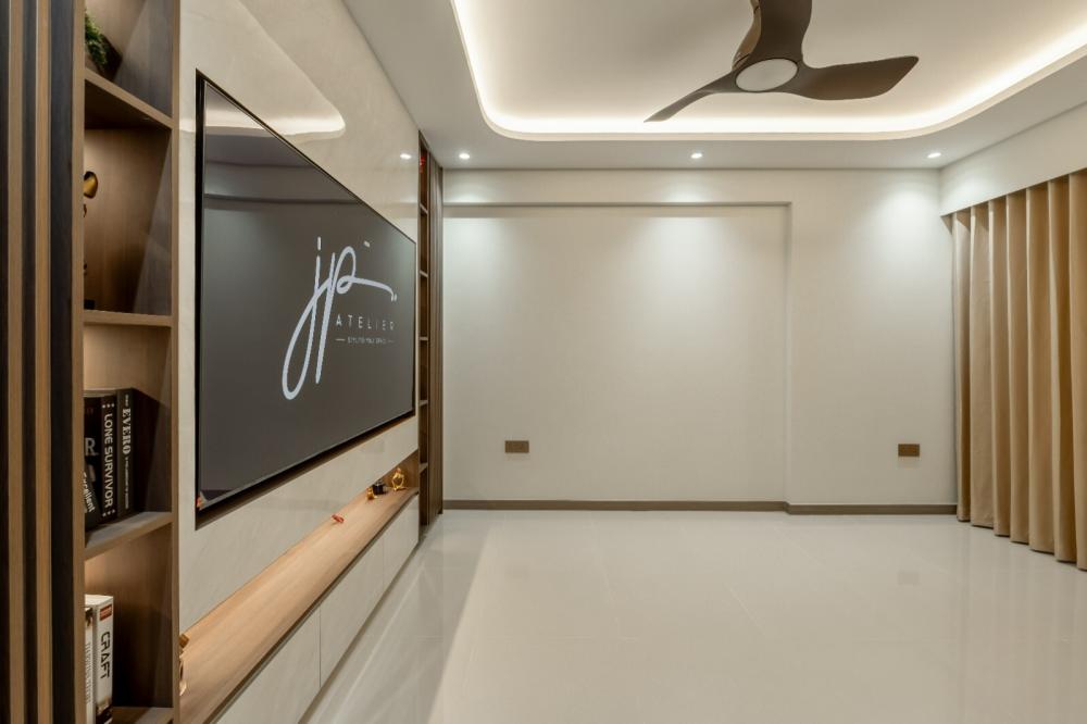 Modern Living Room with Bookshelf and TV Console