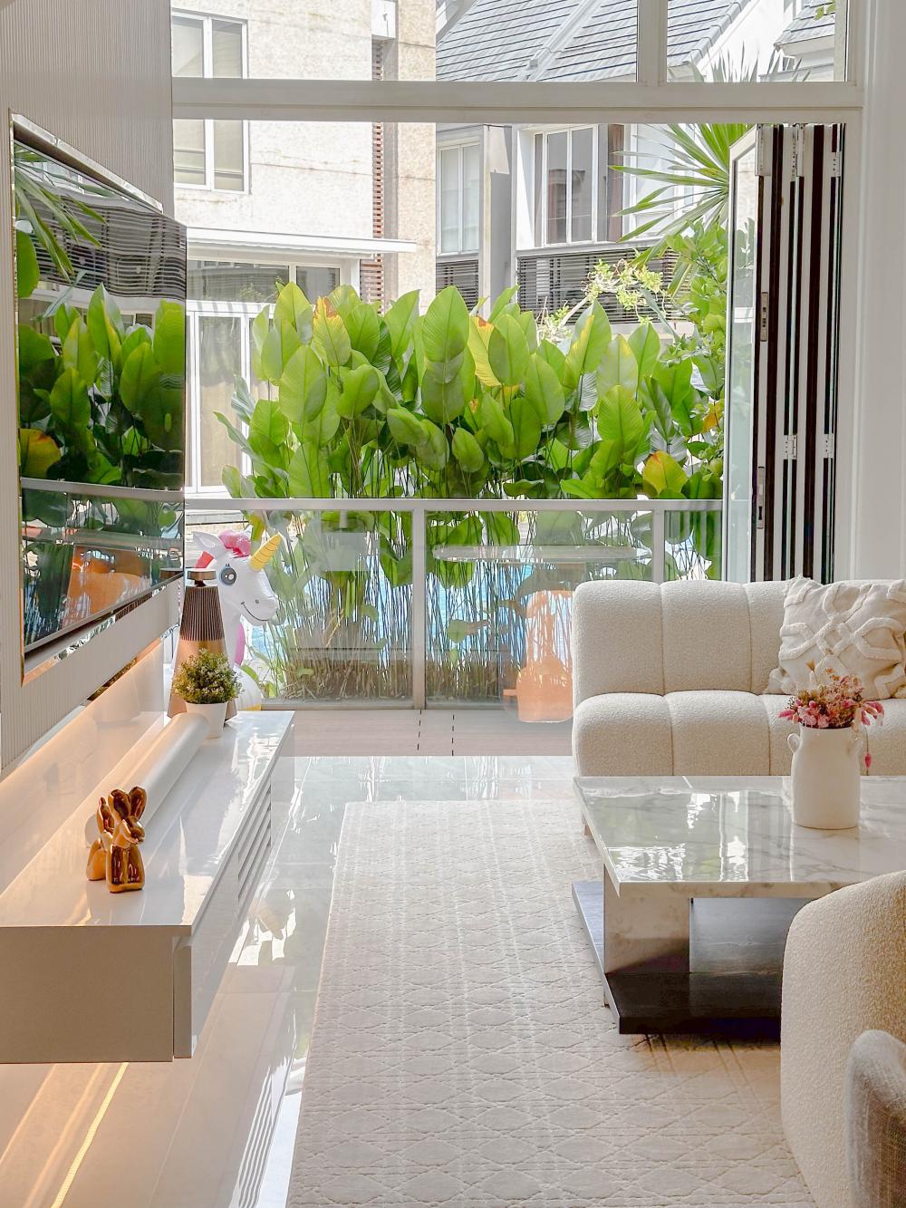 Modern Living Room with Feature Wall and Ceiling Light