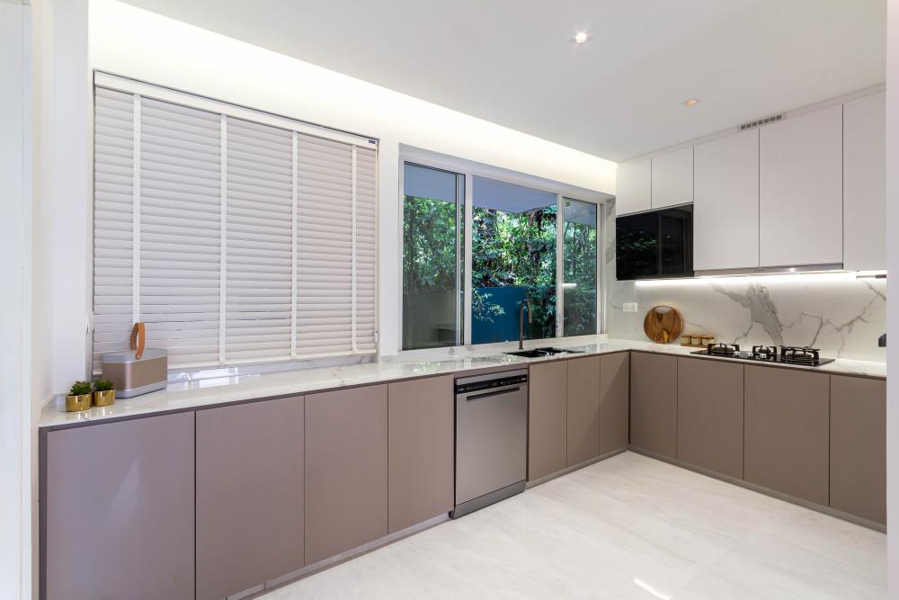 Modern Kitchen with Countertop and Marble Floor
