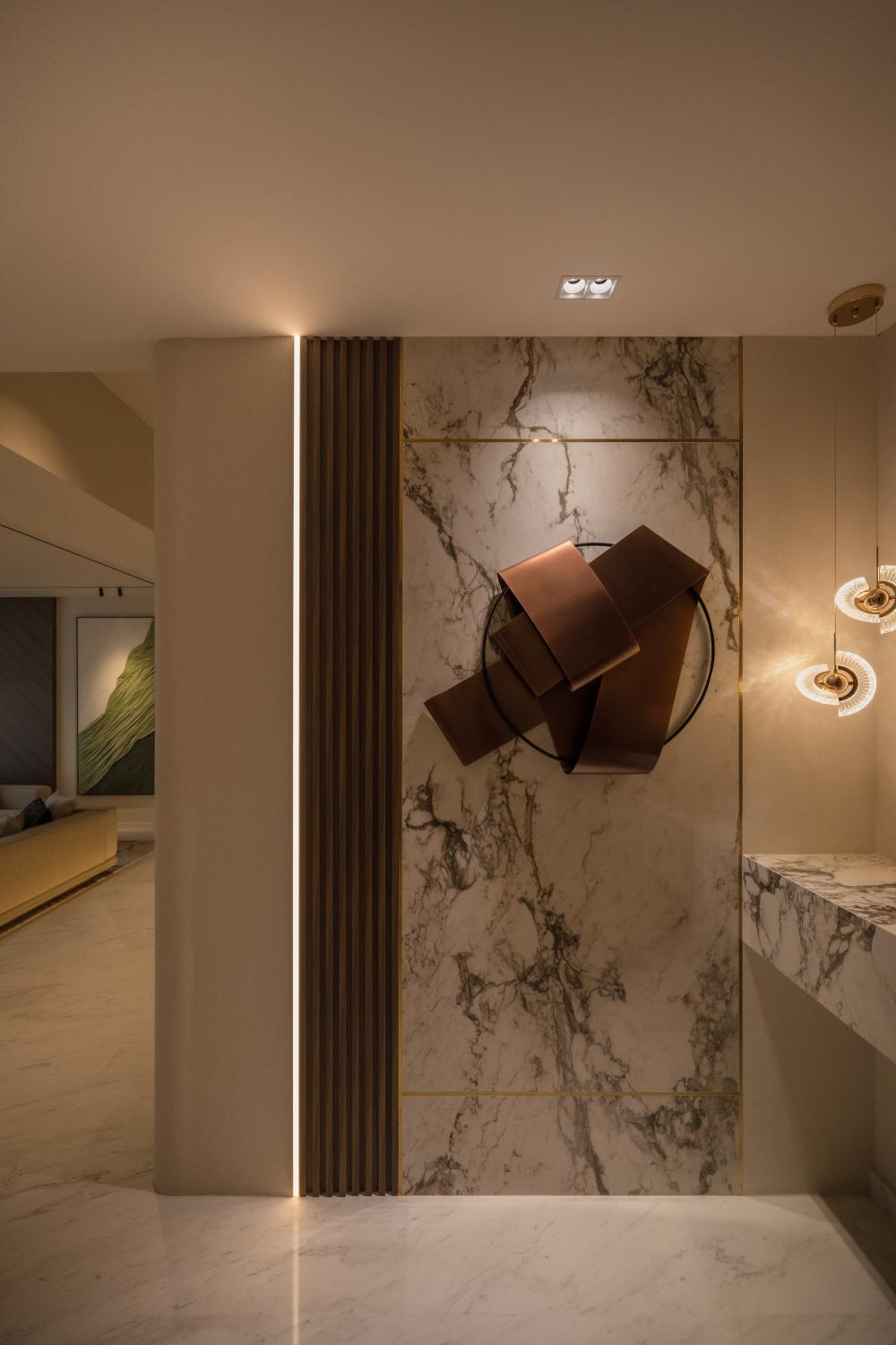 Contemporary Foyer with Artwork and Console Table