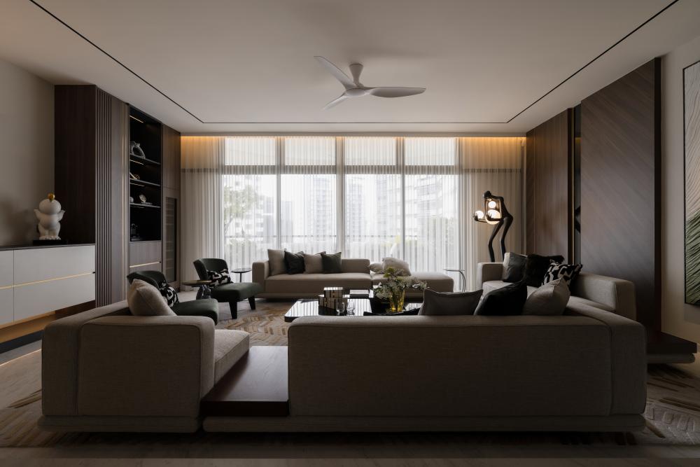 Contemporary Living Room with Mirror and Sofa