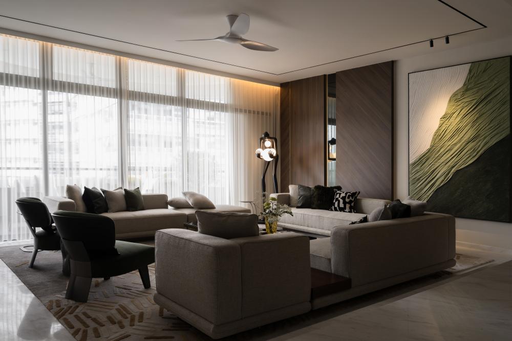 Contemporary Living Room with TV Console and Sofa